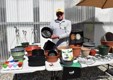 Terry Sudhoff with KOBA Presenting the Popp ‘n Go, an innovative solution for growers who supply landscapers. "This product allows for easy 'popping in' of finished goods to patio planters or the landscape, offering a huge savings in time and labor for the landscaper." 